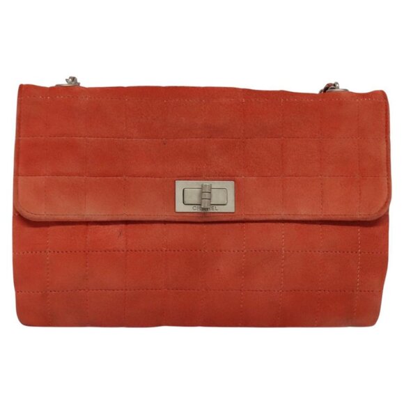 CHANEL Choco Bar Chain Shoulder Bag Suede Red CC Auth 113865 - Picture 1 of 16